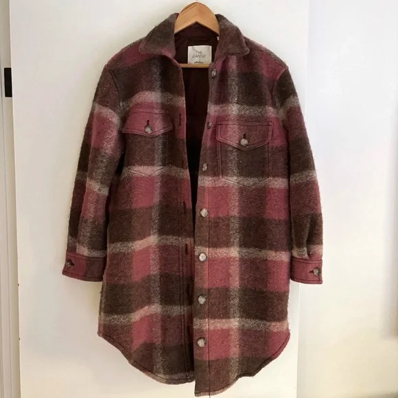 Aritzia Wilfred Free The Ganna Jacket Wool Blend Size XS Brown Pink Cream Plaid - Picture 4 of 8